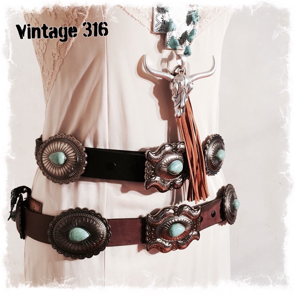 Last One - Genuine Leather Black Concho Belt